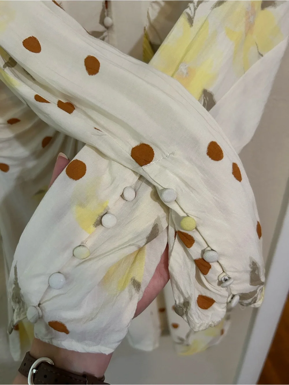 Free People Date Night Cream Floral Dot Long-Sleeve Mini Dress - Picture 6 of 9